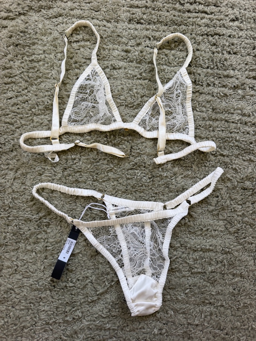 Gooseberry Intimates Delicate White Lace Triangle Bralette & Thong Set - Picture 5 of 6